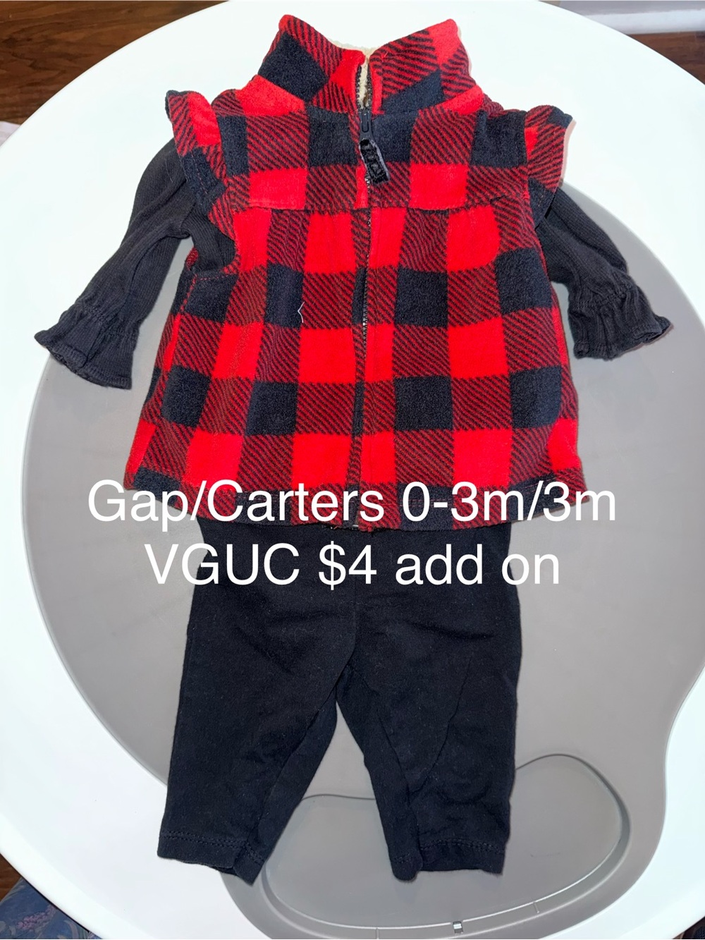 GAP/Carters Red and Black Buffalo Plaid Vest Set